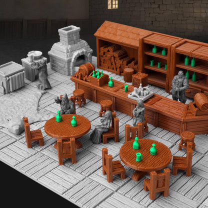 Tavern Bar Furniture RPG Terrain Set for Tabletop Role Playing Games