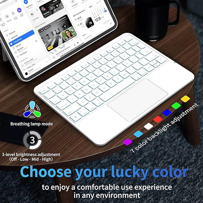 Keyboard Case for iPad 10th Generation (10.9" 2022) and iPad 11th (A16, 2025), Magnetic Detachable Wireless keyboard for ipad 10th generation with 7 Color Backlight, Multi-Touch Trackpad(White)