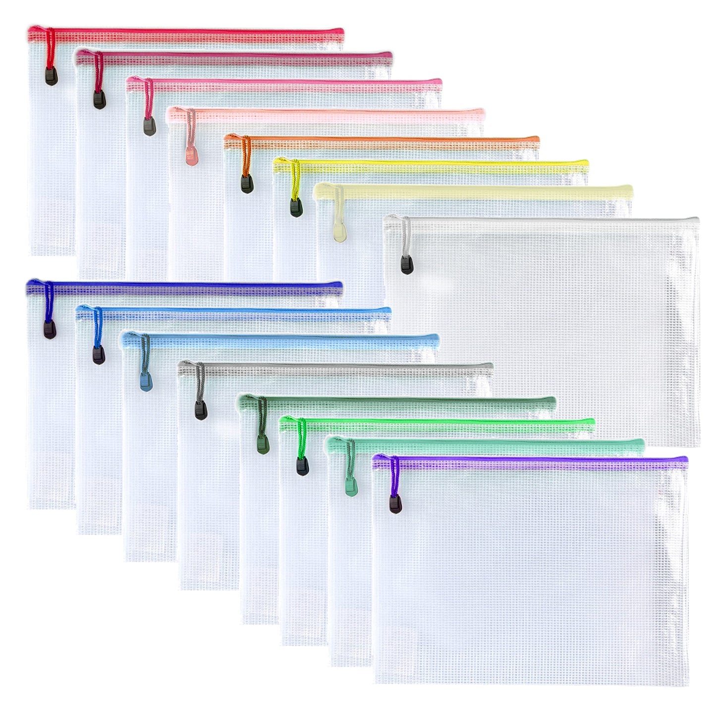 Oaimyy-16Pcs, 7" x 11" inches Mesh Zipper Pouch, Plastic Zip File Folders Puzzle Bags for Organizing,for Office Supplies,Travel,Home Storage-Multicolor