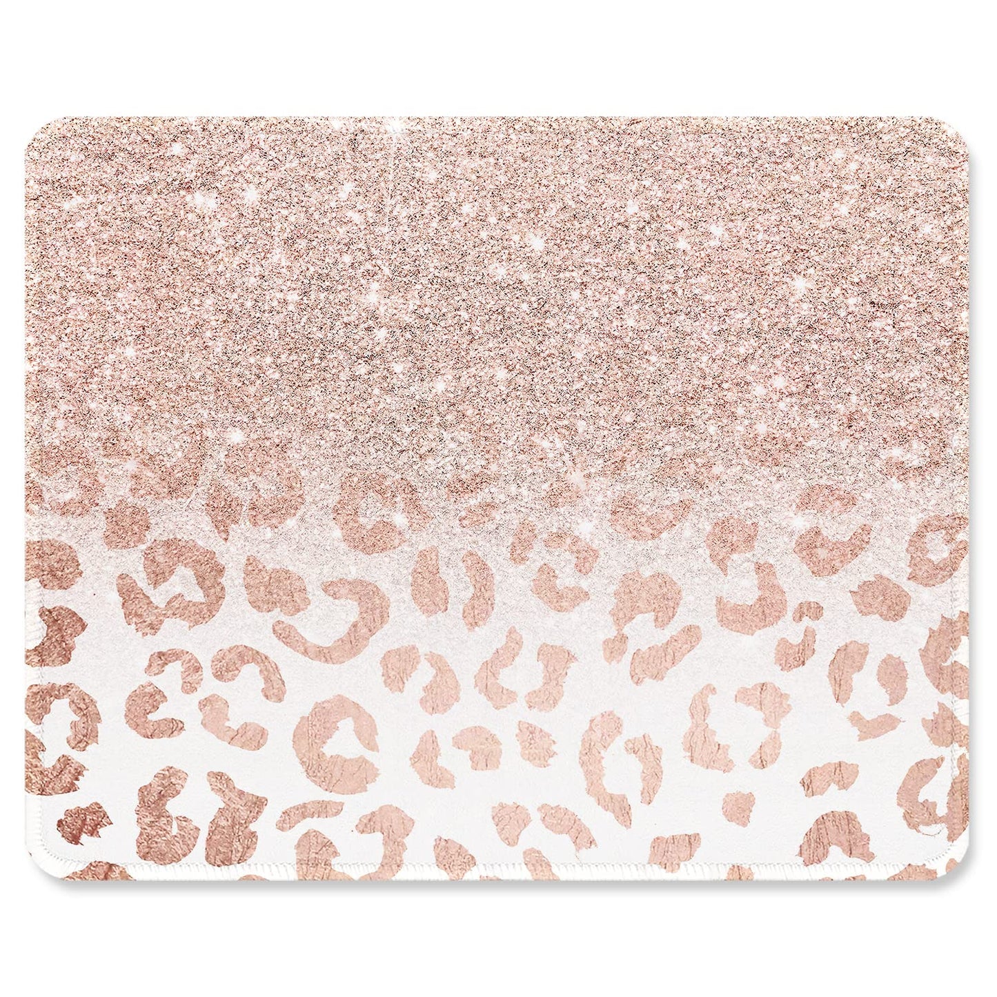 ITNRSIIET Mouse Pad with Stitched Edge Premium Textured Smooth Precise Operation Waterproof Washable Non-Slip Rubber Base Desktop Protection Mat, 10.2×8.3×0.12 inches, Rose Gold Leopard Print