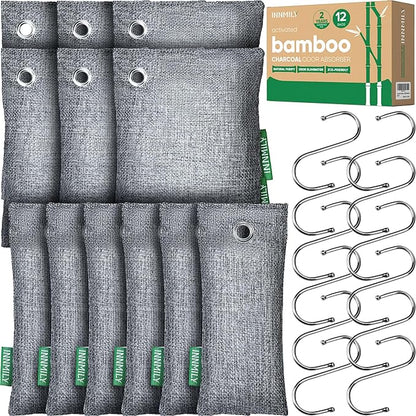 Activated Charcoal Odor Absorber, Odor Eliminator for Strong Odor,Bamboo Charcoal Air Purifying Bags for Home Car Closet Pet, Smoke Room Deodorizer (12 Packs, Unscented)