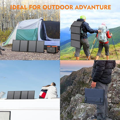 60W Solar Panel for Portable Power Station, Foldable Solar Panel with 12-18V DC Output/USB QC3.0/USB C(10 Changeable DC Adapters), Portable Solar Panels for Camping, Home, Travel, Rv