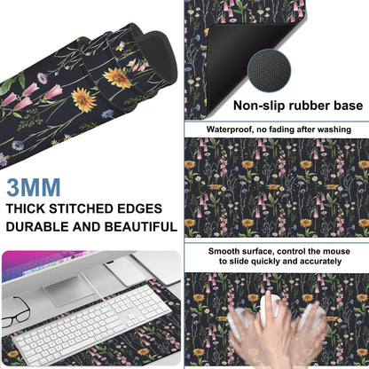 NITAHHHY Large Mouse Pad Field Flowers Gaming Desk Pad Computer Keyboard Non-Slip Waterproof Mouse Mat with Rubber Base and Stitched Edges Entertainment Office Writing Desk Mat 35.4 x 15.7 Inches