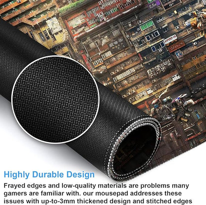 Futuristic Fantasy Mouse Pad, Cyberpunk Style Desk Mat, Extended XL Gaming Mouse Pads, Sci-Fi Computer Pad with Durable Stitched Edges, Non-Slip Washable Office Desktop Decorative Pad 31.5X15.7 Inch