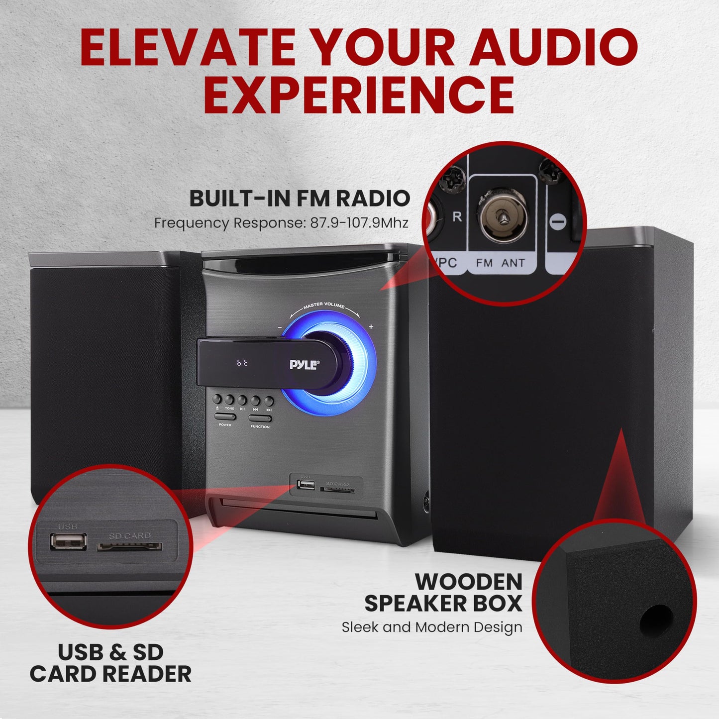 Pyle Home Stereo Shelf System – 30W Bluetooth CD Player with FM Radio, USB/SD Playback, Dual 2-Way Speakers, Remote Control, Clear Sound Audio System for Home Entertainment – (Black) PHSKR24