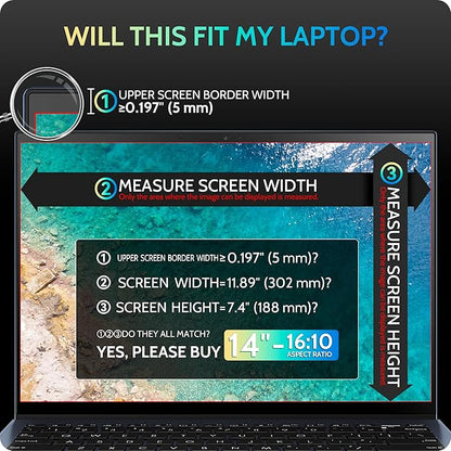Magnetic Laptop Privacy Screen 14 inch for 16:10 Computer Monitor, 14" Removable Anti Glare Protector Blue Light Filter Shield Compatible with Lenovo Hp Dell Acer Asus Thinkpad Envy Xps
