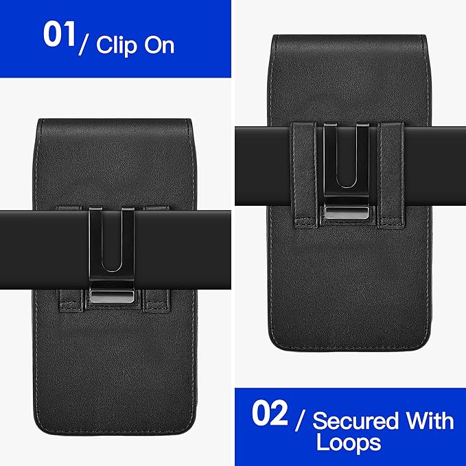 Mopaclle Vertical Cell Phone Holster with Belt Clip and Loop,Rugged Phone Belt Holder Compatible with iPhone 17 Pro iPhone 16, 15, 14 Pro, Galaxy S25, S24, S23 – Fits with Case On