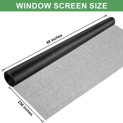 48"X236" Window Screen Replacement Kit, 6 in 1 Window Screen Door Repair Kit, Replacement Window Screens, Fiberglass Patio Screen Mesh for Porch Sliding Door, Rolling Tool Hook Spline Cutter Ruler