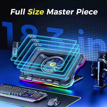 AICHESON Gaming RGB Laptop Cooling Pad with Powerful Cooler Fan, Sealed Foam and Phone Holder for 15-19 inch Laptops and PC Computers