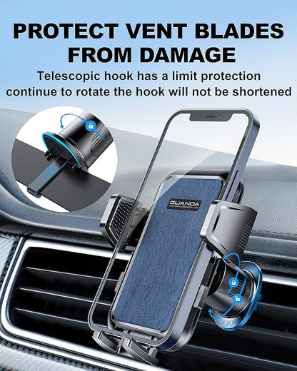 [2025 New] Car Vent Phone Mount, [Upgrade Hook Clip Never Shake] Adjustable 360 Rotation Vent Clip Car Phone Holder Mount, Big Phone & Thick Case Friendly Fit for All iPhone, Samsung & Cell Phone