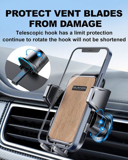 Air Vent Car Phone Holder, Adjustable Wide Clamp, Metal Hook, Anti-Shake