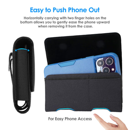 Mopaclle Nylon Phone Holster with Heavy Duty Metal Belt Clip and Card Holder, Compatible with iPhone 13/12 Mini, iPhone SE, iPhone 8/7/6S/6, and Galaxy S7/S6/S5 - Black
