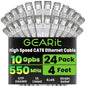 GearIT Cat 6 Ethernet Cable (24-Pack 4 Feet) Cat6 Network Patch, 10Gbps, RJ45, Snagless Cord, Gold-Plated Connectors, Internet for PC, TV, Tablet, Router, Printer, Servers, IT Data Center - White