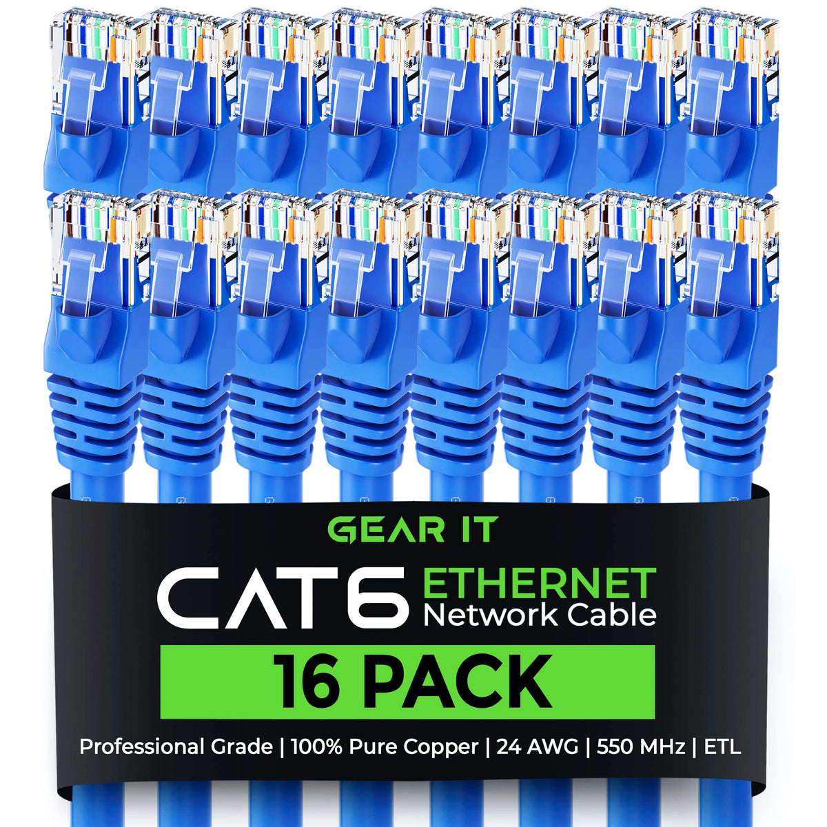 GEARit Cat6 Patch Cables Cat 6 Ethernet Cable 3 ft 16-Pack Black