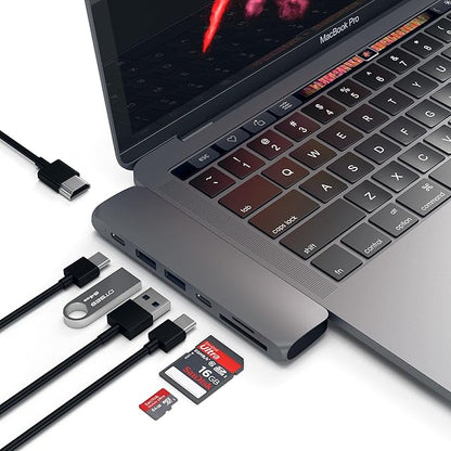 Satechi USB C Hub Adapter, USBC Dongle 7 in 1, USB-C with 4K HDMI, 87W PD Charging, USBC Data, 2 USB-A Data, Micro/SD Card Readers, for MacBook Pro/Air M1 M2 M3 M4 - Space Gray