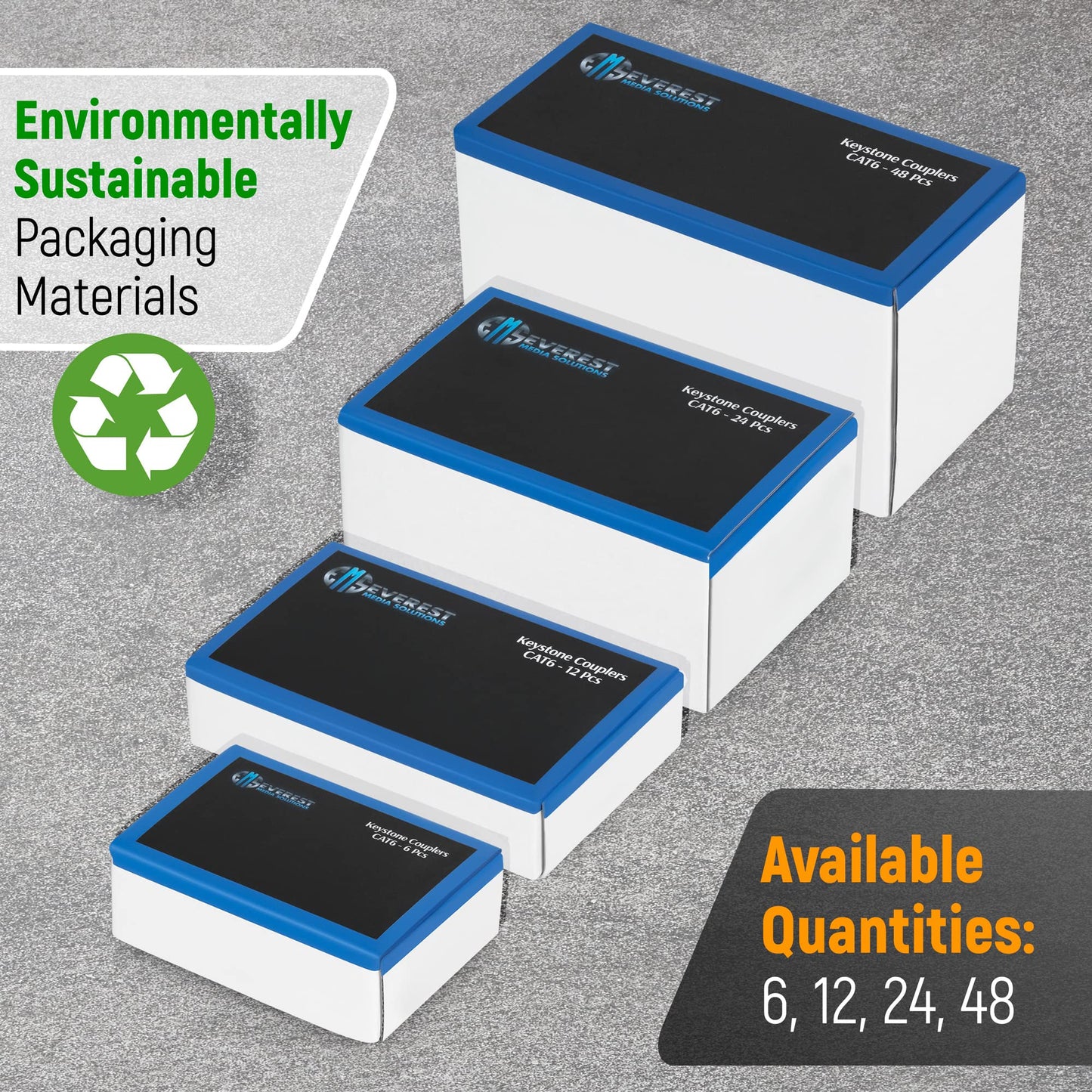 Everest Cat6 RJ45 Keystone Coupler (6-Pack) in Blue - RJ45 Coupler - Cat 6 Couplers - Female to Female Cat6 Keystone Jacks - Ethernet Couplers - Ethernet Cable Extender