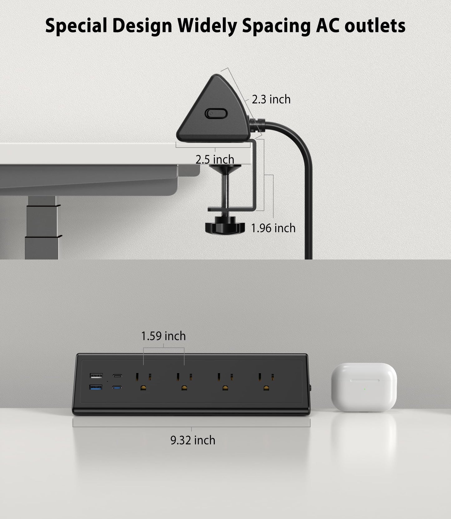 Jgstkcity Desk Clamp Power Strip,20W Fast Charging Station,Surge Protector Nightstand Edge Mount,1875W Extension Cord with Multiple Outlets,2 USB-C,2 USB-A,for Home Office (Black, 2PCS-6 FT)