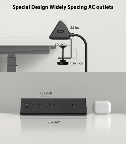 Jgstkcity Desk Clamp Power Strip,20W Fast Charging Station,Surge Protector Nightstand Edge Mount,1875W Extension Cord with Multiple Outlets,2 USB-C,2 USB-A,for Home Office (Black, 2PCS-6 FT)