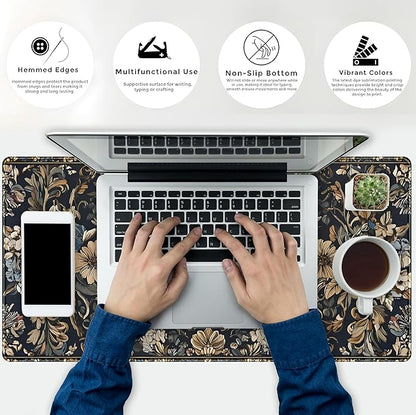 Vintage Floral Desk Mat Blue Wildflowers Mouse Pad Cottagecore Mousepad, XXL Large Extended Gaming Desk Matt for Desktop, Laptop Keyboard Mouse Mat for Women Office Decor Accessories, 31.5x15.75 in