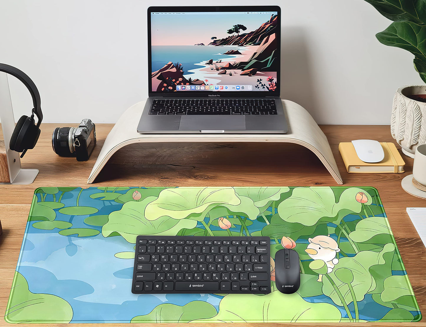 Green Cute Anime Desk Mat Kawaii Cartoon Ducks Gaming Mouse Pad XXL Large Anime Girl Gamer Mousepad Women Office Decor Desk Pad Aesthetic Lotus Leaf Laptop Keyboard Pad Computer Mat 31.5x15.75 in