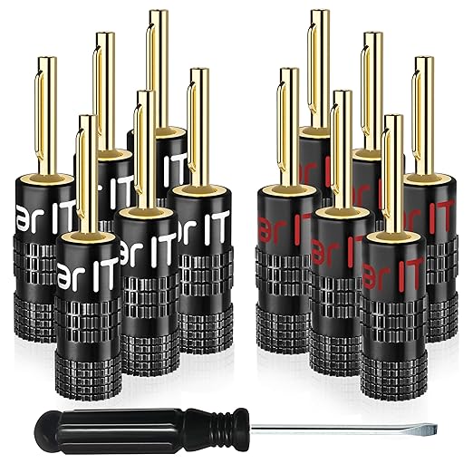 GearIT 14 Gauge Speaker Wire (100 Feet /30.48 Meters) with Banana Plugs (6 Pairs, 12 Pieces) Pro Series 14 AWG Speaker Cable - Black