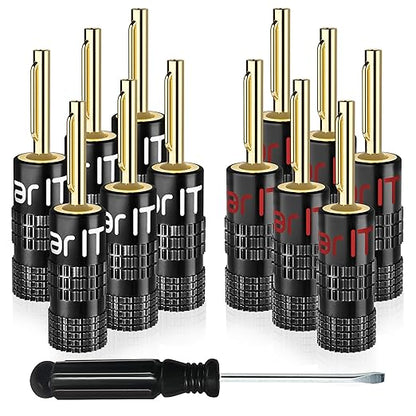 GearIT 14 Gauge Speaker Wire (100 Feet /30.48 Meters) with Banana Plugs (6 Pairs, 12 Pieces) Pro Series 14 AWG Speaker Cable - Black