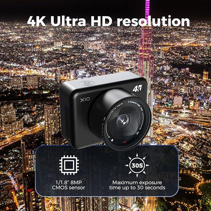 ATLI X10 4K Time Lapse Camera 30 FPS Video Wi-Fi App Control Ultra-Low Power Consumption 1/1.8” 8MP Sensor for Scenery Stars Plants Scientific Research Social Media Pre-Installed 128GB Card