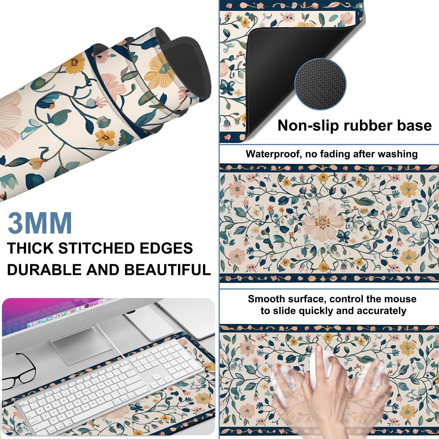 NITAHHHY Gaming Desk Pad Large Extra Length Oriental Decorative Mouse Pad Keyboard Laptop Non-Slip Waterproof with Rubber Base Thick Stitched Edge Mouse Mat for Office Home 35.4 x 15.7 Inches