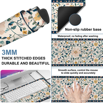 NITAHHHY Gaming Desk Pad Large Extra Length Oriental Decorative Mouse Pad Keyboard Laptop Non-Slip Waterproof with Rubber Base Thick Stitched Edge Mouse Mat for Office Home 35.4 x 15.7 Inches