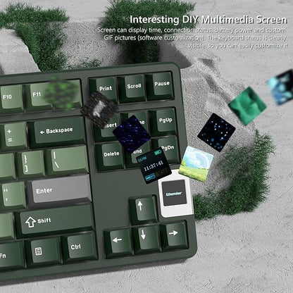 QK87 75% Keyboard with Multimedia Screen, QMK/VIA Wireless Gaming Keyboard, Creamy Mechanical Key Board,3-Mode RGB Custom Gasket Hot Swappable for Windows&Mac, POM Linear Switch-Gray Green
