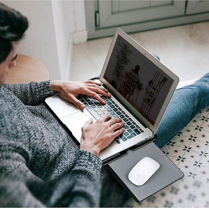 EHO Laptop Lap Pad - Laptop Stand Pad w Retractable Mouse Pad Tray, Anti-Slip Heat Shield Tablet Notebook Computer Stand Table w/Sturdy Stable Cooler Work Surface for Bed Sofa Couch or Travel
