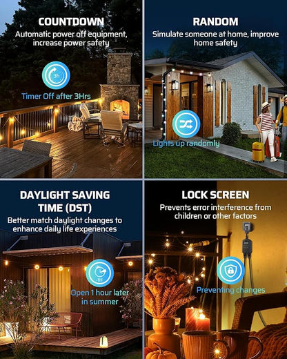 DEWENWILS Outdoor Timer Outlet Waterproof, Outdoor Digital Timer for Lights, Programmable with 2 Grounded Outlets, for Home and Garden, Halloween, 15A, 1/2HP, Heavy Duty, ETL Listed