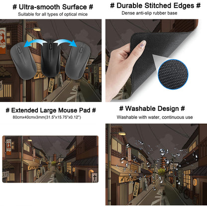 Tokyo Street at Night Kawaii Japanese XL Mouse Pad, Cute Gaming Desk Pads, Anime Large Desktop Mat, XXL Keyboard Mats, Extended Laptop Mat 31.5''X15.7''