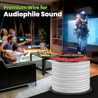 GEARit 14 Gauge Speaker Wire 100 ft,Speaker Cable with Foot Markers & Polarity Markings,14 Gauge Wire for Car Audio & Home Theater Speakers,Audio Cable for DIY Installations,CCA(White)