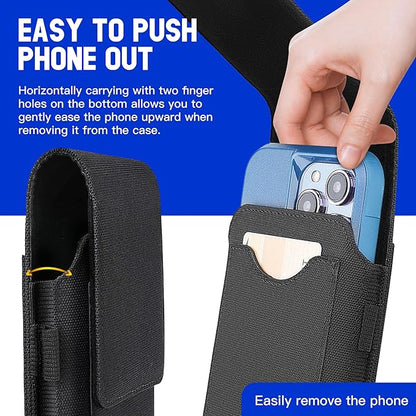 BECPLT for iPhone 17 Pro 16 Pro 16 15 Pro 14 13 Pro 12 Pro Belt Case Nylon Phone Holster with Belt Clip and Belt Loops Cell Phone Holder Carrying Pouch for Galaxy S25 S24 S23 S22 S21 S20 - Black