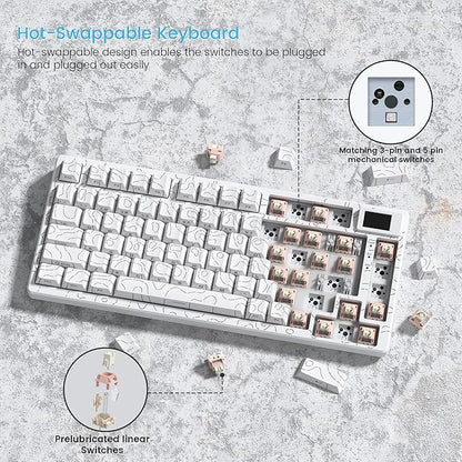 Womier SK80 75% Percent Keyboard with Color Multimedia Display Mechanical Gaming Keyboard Topographic, Hot Swappable Gasket Mount RGB Creamy Key Board Pre-lubed POM Switch for Mac/Win,White