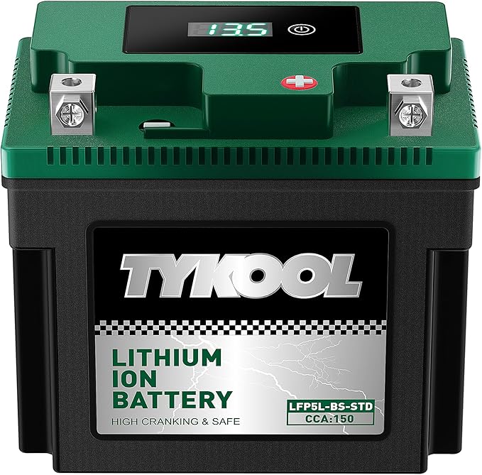 TYKOOL YTX5L-BS YTZ7S 2X Cranking Amps 150A, Lithium LiFePO4 Motorcycle Battery,12.8V 3Ah, Digital Readout, Fits for ATV,Honda Rukus Scooter,Moped
