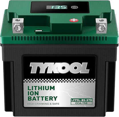 TYKOOL YTX5L-BS YTZ7S 2X Cranking Amps 150A, Lithium LiFePO4 Motorcycle Battery,12.8V 3Ah, Digital Readout, Fits for ATV,Honda Rukus Scooter,Moped