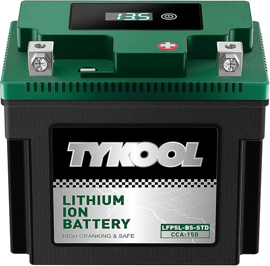TYKOOL YTX5L-BS YTZ7S 2X Cranking Amps 150A, Lithium LiFePO4 Motorcycle Battery,12.8V 3Ah, Digital Readout, Fits for ATV,Honda Rukus Scooter,Moped