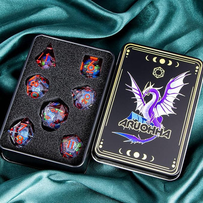 ARUOHHA Liquid Core DND Dice Set, Vampire Sharp Edged Dragons Dice Compatible with D&D RPG Role Playing Games, Resin Blood Red Polyhedral Dungeons D and D Dice with Gift Box D20 D12 D10 D8 D6 D4