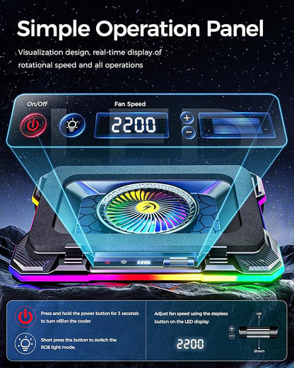 AICHESON Gaming Laptop Cooling Pad with Full RGB Lights, Powerful Cooler Fan Stand for 15-19 inch Gamer Heavy Duty Laptops and PC Computers