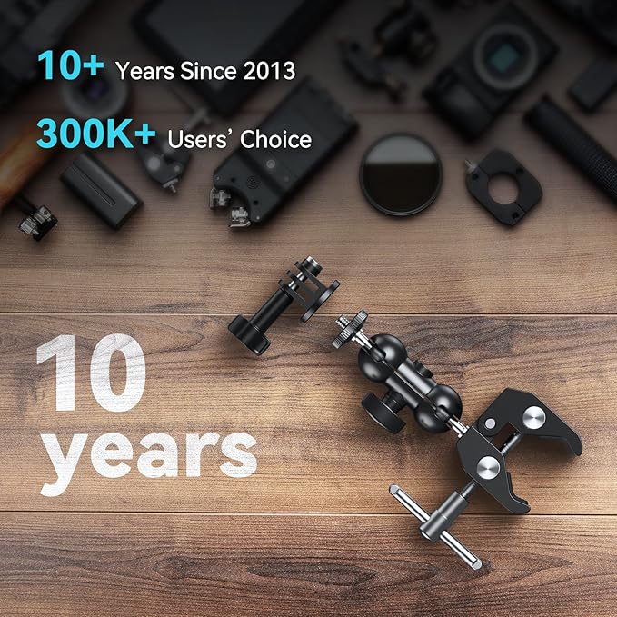 SMALLRIG Super Camera Clamp Mount, Double Ball Head Magic Arm Adapter, Fence/Desk/Tripod Mount for Monitor/Light/Camera, for Insta360, for Gopro