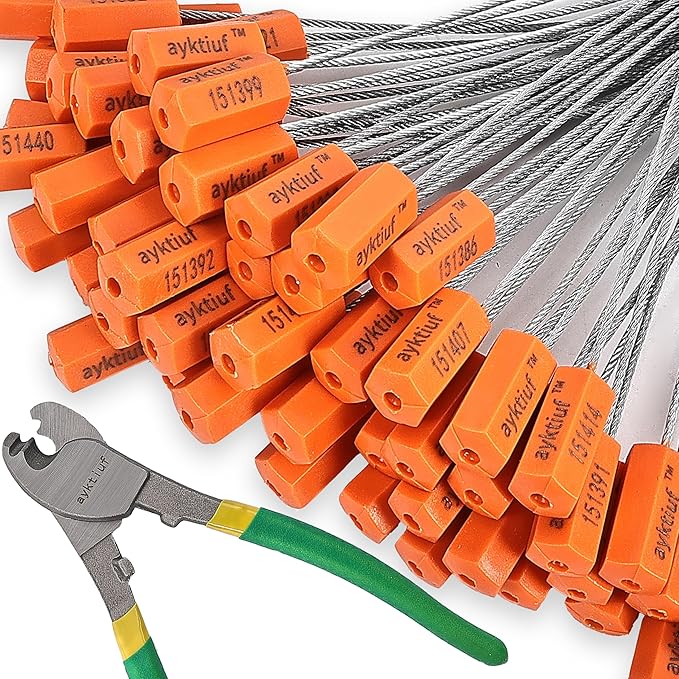 600 Pieces Security Cable Seals, Metal Number Security Tags for Truck, Trailers, Cargo, Containers, Vans, Oil Tank, Milk Vehicle (Orange, 600 Pack)
