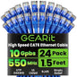 GearIT Cat 6 Ethernet Cable Pack - 24-Pack 1.5 ft Cat6 Ethernet Patch Cables | RJ45 Network Patch Cable, 10 Gbps Snagless Gold-Plated Connectors - Ethernet Cable Cat 6 for PC, TV, Router - Blue