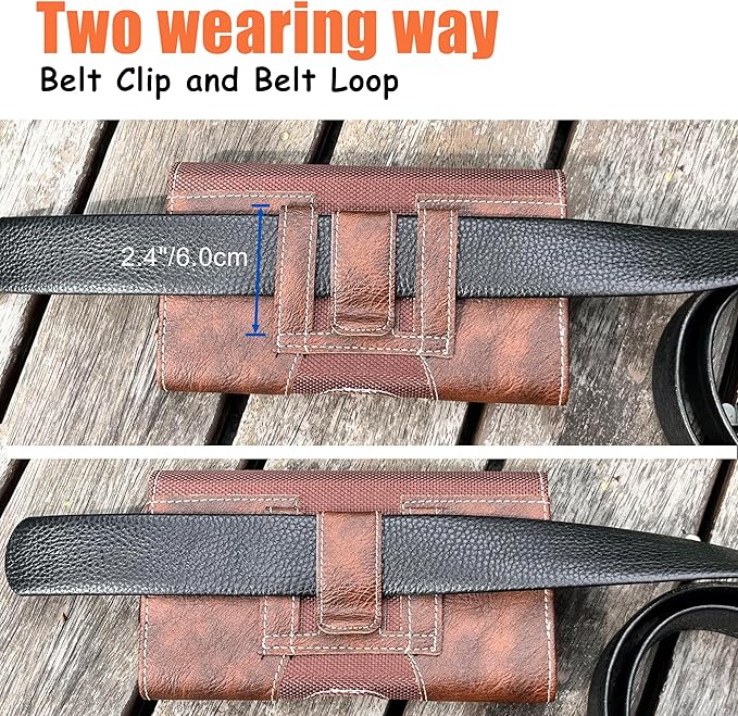 Leather Phone Holster for Men with Belt Clip, Cell Phone Holder for Galaxy A06/F06/M06/F14/XCover7/Moto Defy 2/BLU G64/TCL 60R/HMD Key,Belt Pouch Case Magnetic Closure (Brown-XXL)