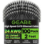 GEARit Cat 6 Ethernet Cable Pack - 100-Pack 2 ft Cat6 Ethernet Patch Cables | RJ45 Network Patch Cable, 10 Gbps Snagless Gold-Plated Connectors - Ethernet Cable Cat 6 for PC, TV, Router - Black