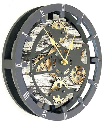 ImprovingLife The Gears Clock Desk Clock 10 inches with Real Moving Gears Convertible into Wall Clock (Grey & White)