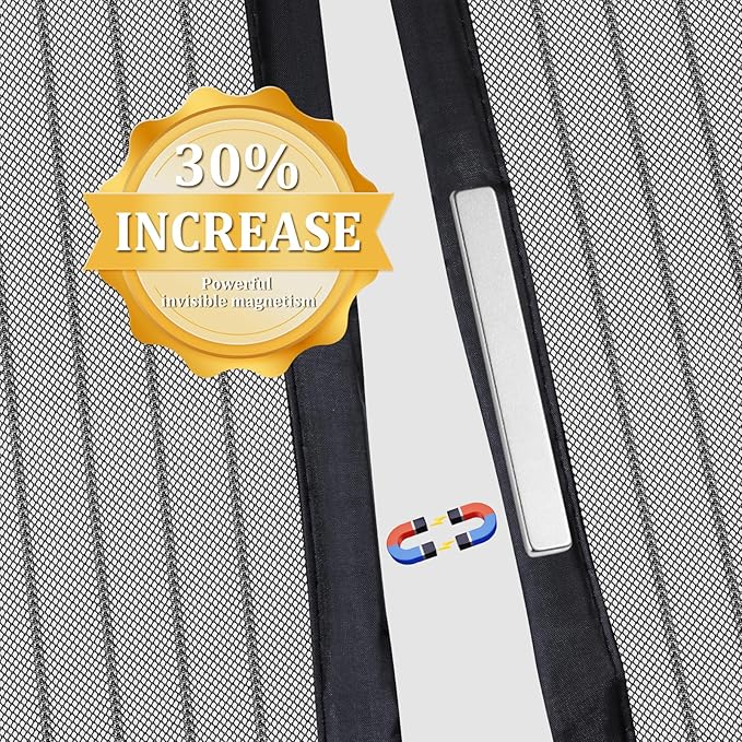 Magnetic Screen Door - Self Sealing, Heavy Duty, Hands Free Mesh Partition Keeps Bugs Out Let Breeze in- Pet and Kid Friendly - Keep Open Feature (Black, Fit Door Size 48 x 80 Inch)