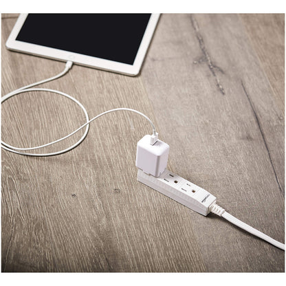 Amazon Basics 3-Prong Indoor Rectangle Extension Cord Power Strip, Flat Plug, Space-Saving, Grounded, 13 Amps, 1625 Watts, 125 VAC, 6 ft, White, 2-Pack
