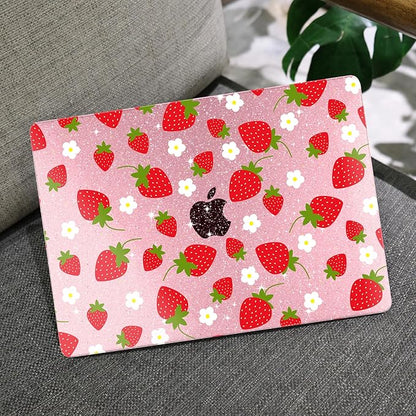 MEEgoodo Case for MacBook Air M4/M3/M2 13.6 inch 2025 2024 2022, Fit Model A3240 A3113 A2681, Compatible with MacBook Air 13 inch, Laptop Hard Shell Case with Keyboard Cover, Strawberries & Flowers